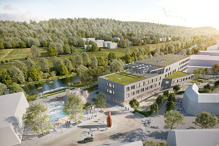 La nouvelle construction du complexe scolaire d’Echternach se caractérise par son esthétique particulière et son mode de construction écologique.